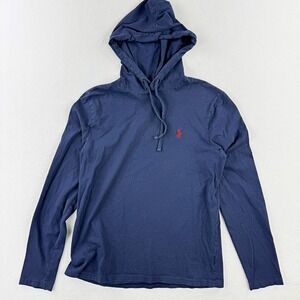 Polo Ralph Lauren Hooded Tshirt Size M Womens Navy Blue Red Pony